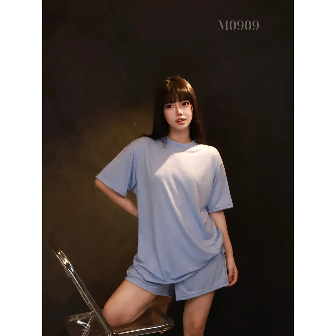 2025年睡衣女新款彩棉拉架圆领短袖短裤可外穿纯色家居服俩件套