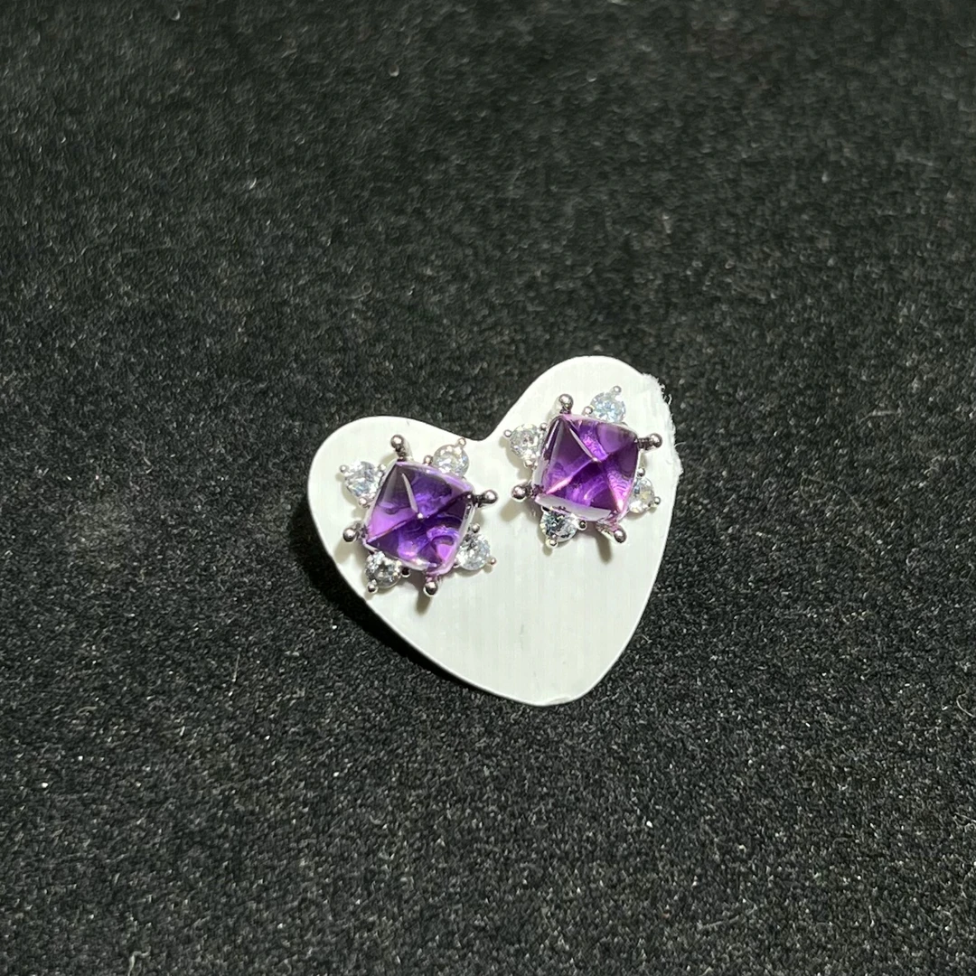 高净浓紫糖塔紫水晶s925耳钉 KT24100605