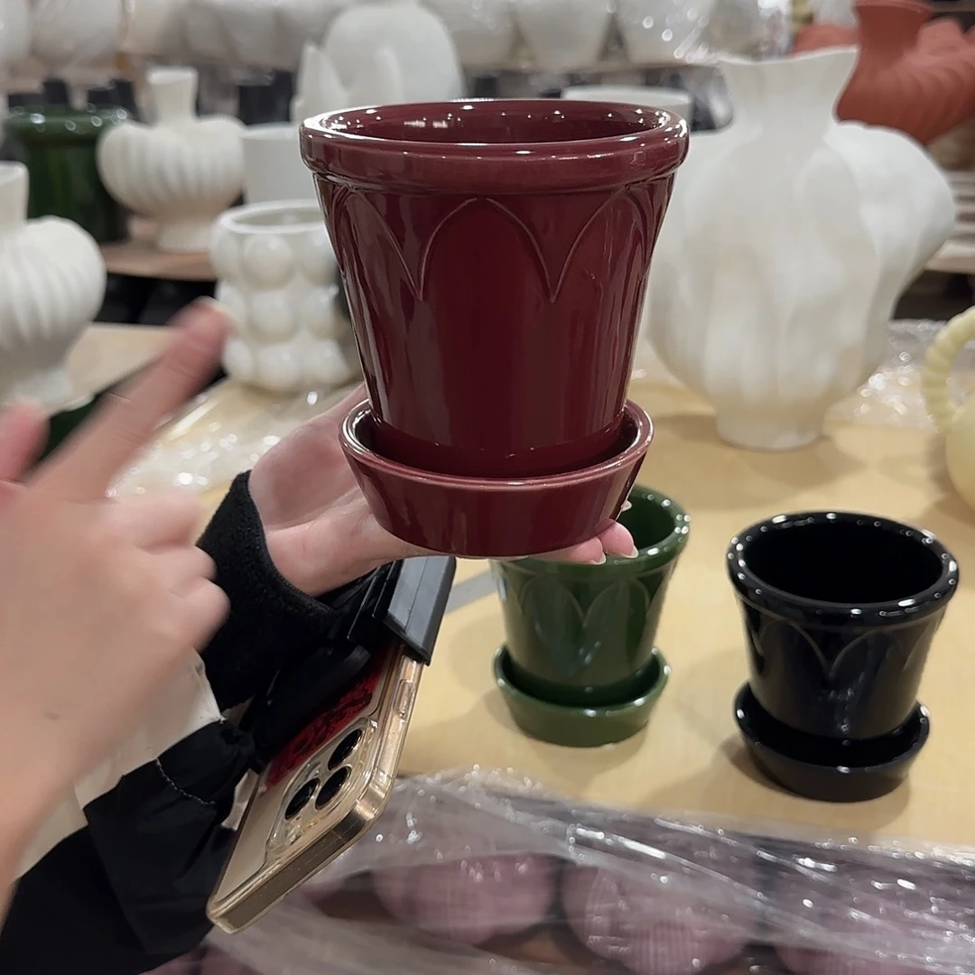 c4色釉款带托花盆花盆花盆