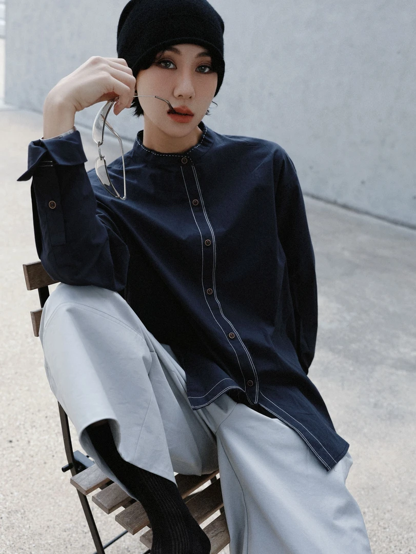 TT设计师【动态定格】日系清冷松弛感复古感简洁纯棉衬衫TT190890