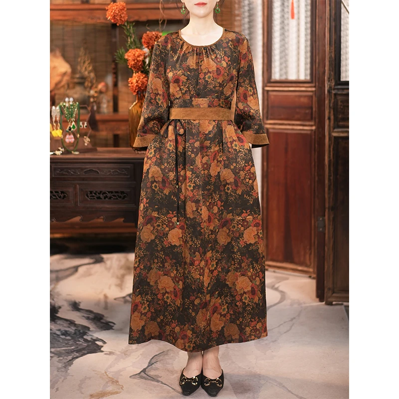 萧娘【然心】香云纱新中式时尚气质连衣裙复古秋冬季桑蚕丝国风361