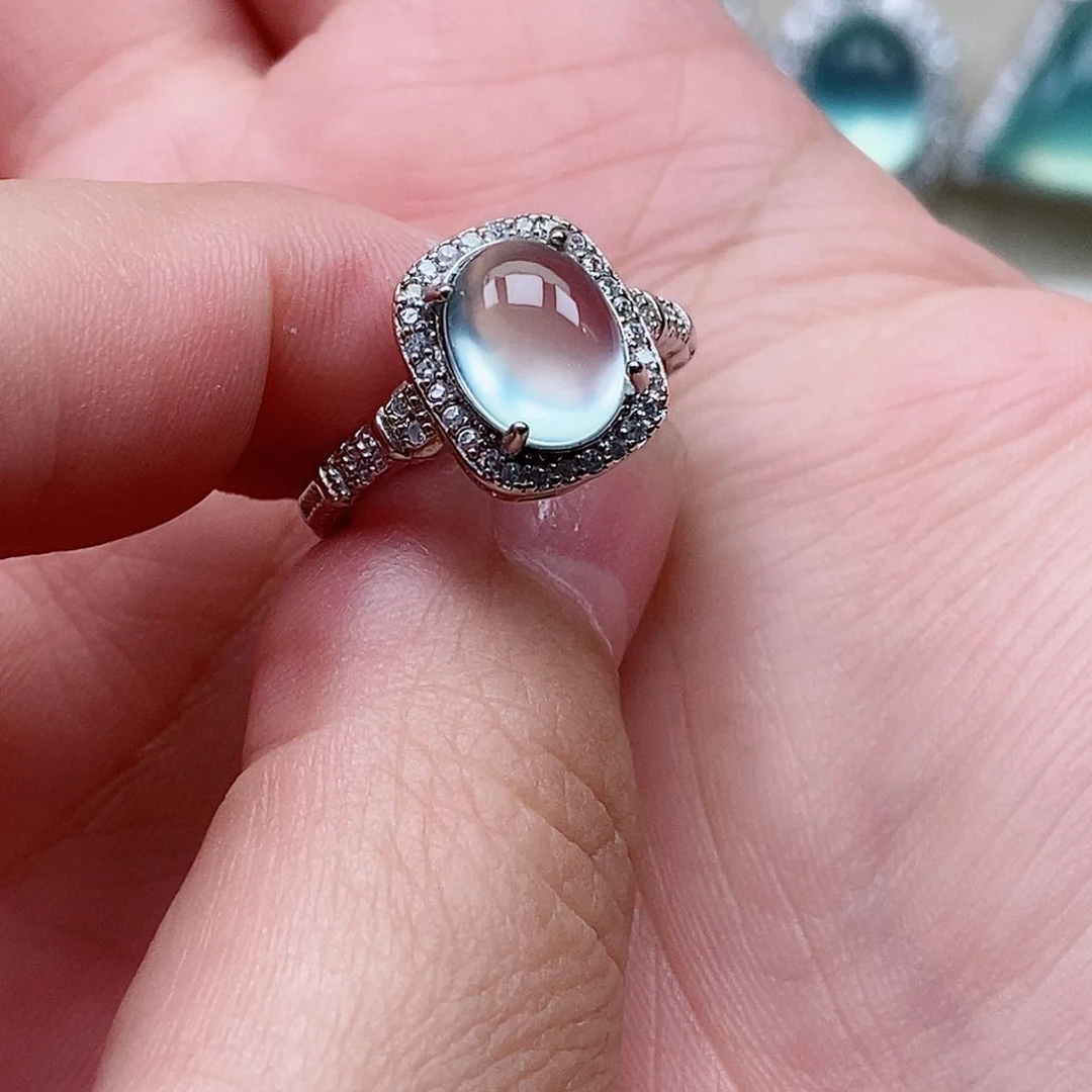 银S925镶嵌蛇纹石玉戒指