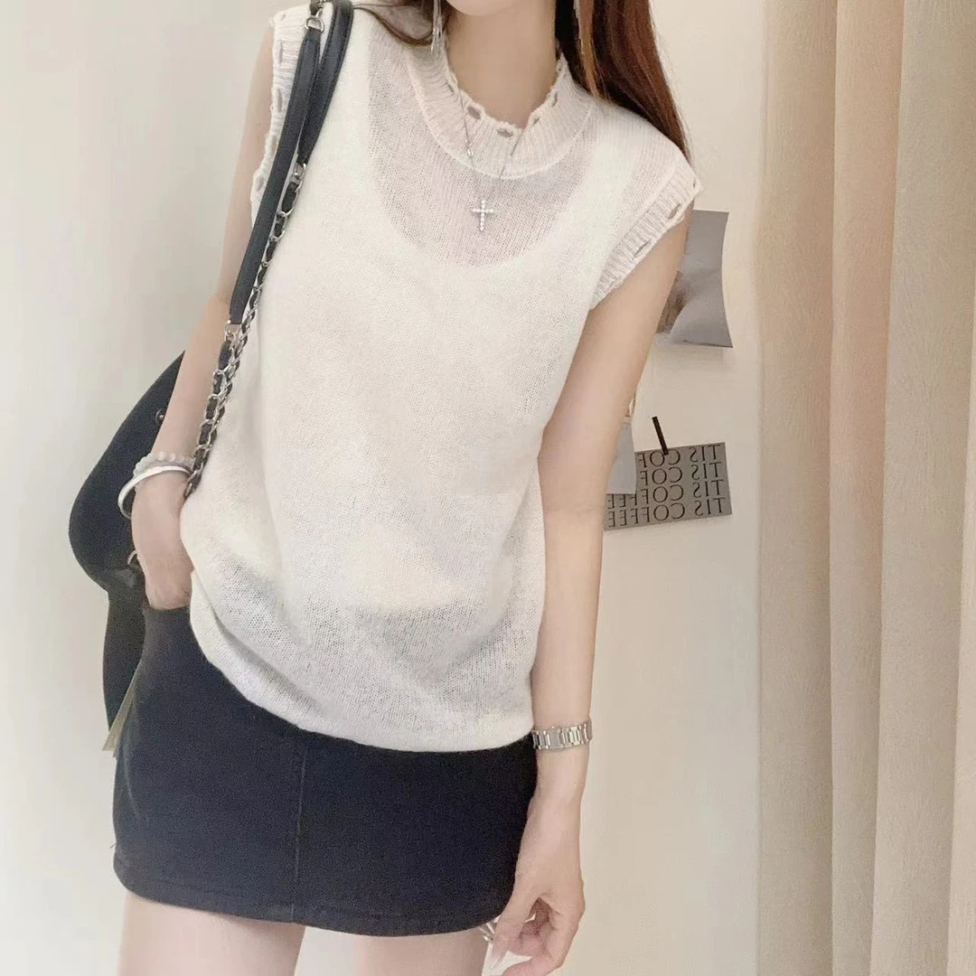 【100山羊绒背心】241059细腻软糯感女士羊绒背心马甲下摆不规则款