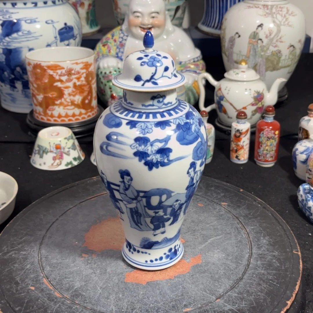 摆件青花人物故事将军罐