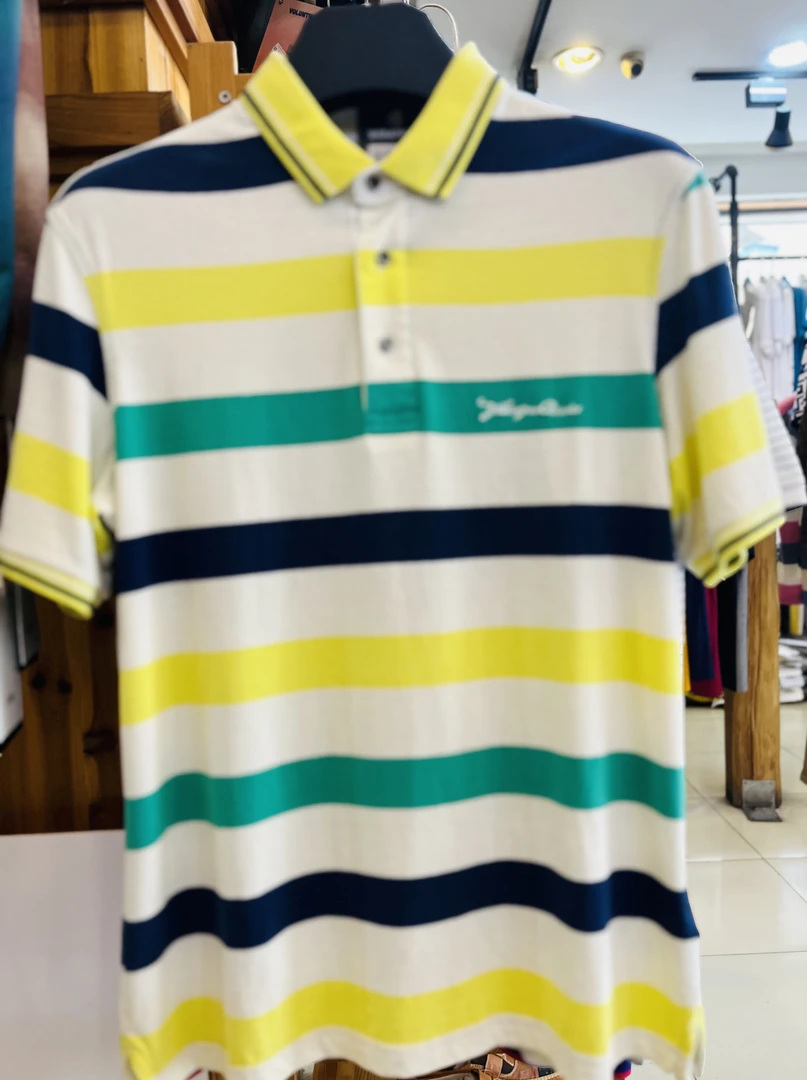 宽条纹磨毛短袖T恤