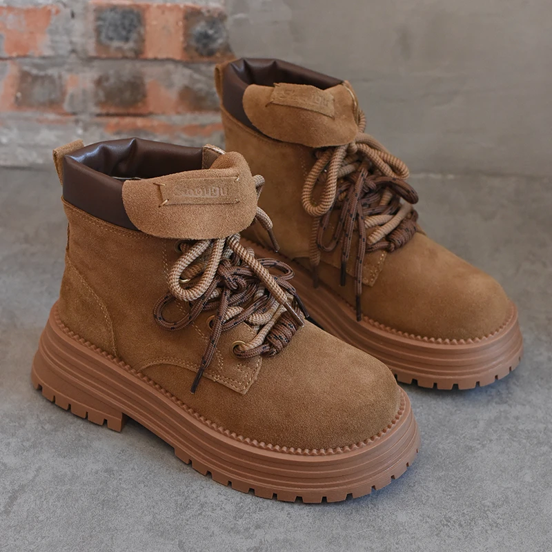 shougu/首谷2025冬季新款厚底增高圆头马丁靴女款英伦风时尚短靴