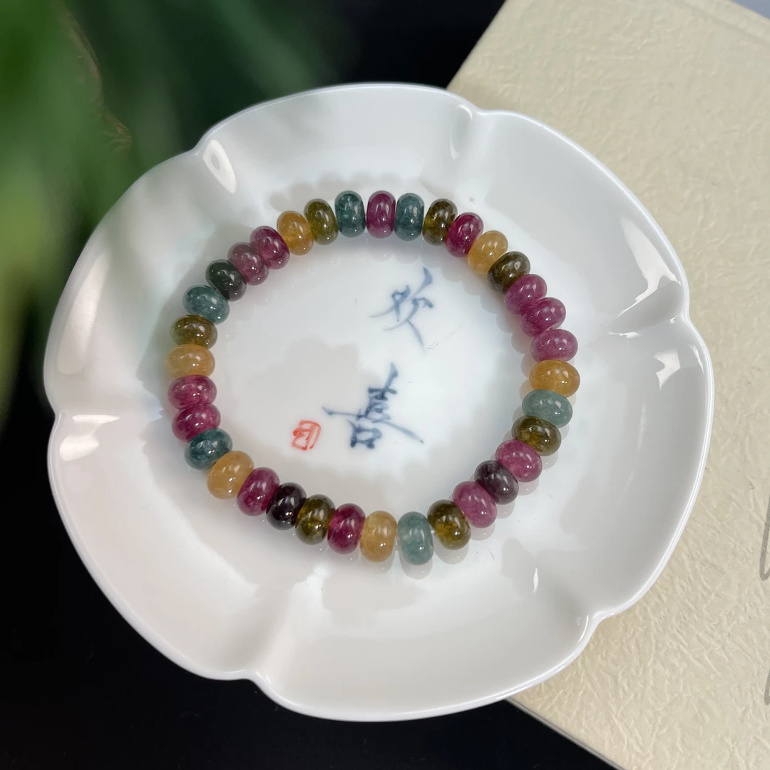 8mm天花板毕业级色标彩虹碧玺算盘珠手链手串