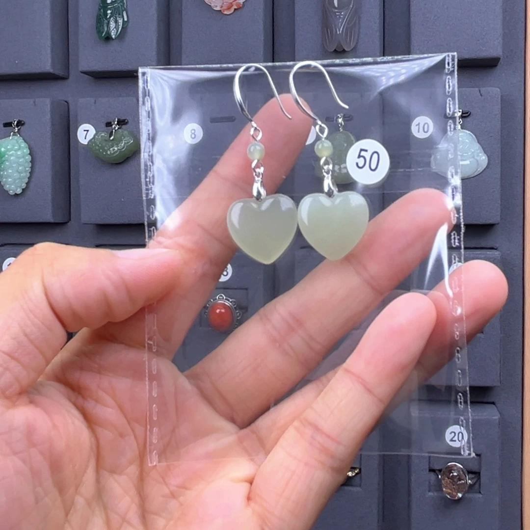 银S925镶嵌和田玉耳饰火*瑰