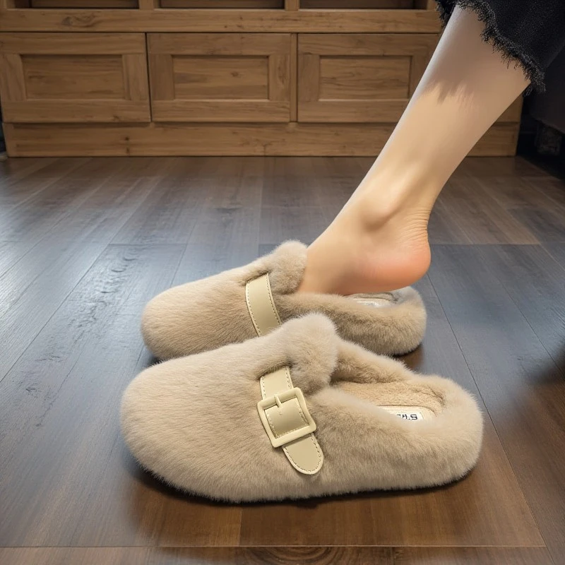 兔毛绒毛毛鞋女冬季新款外穿高级时尚网红软底孕妇保暖包头棉拖鞋