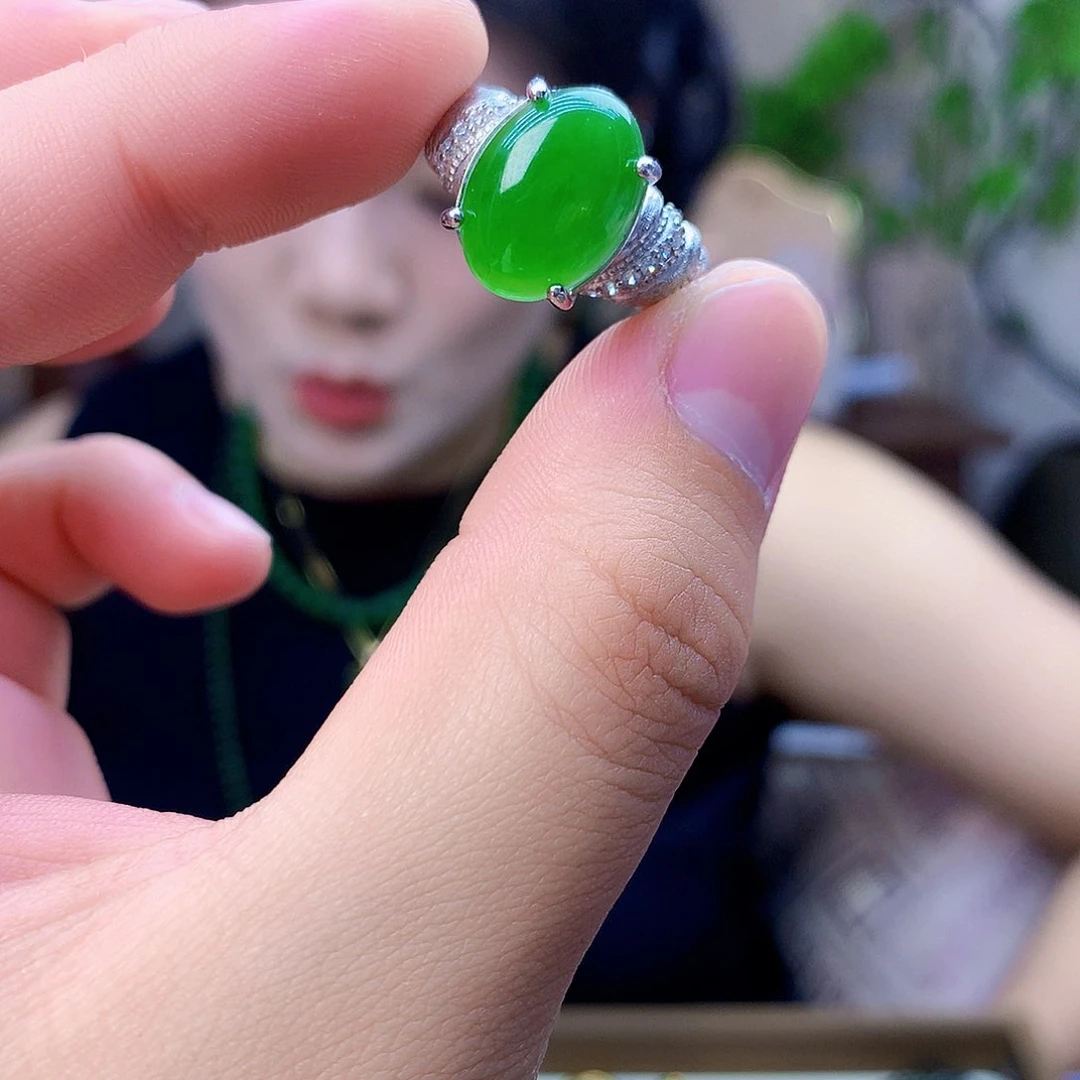 和田玉（碧玉）银S925镶嵌吊坠(不含链)戒指