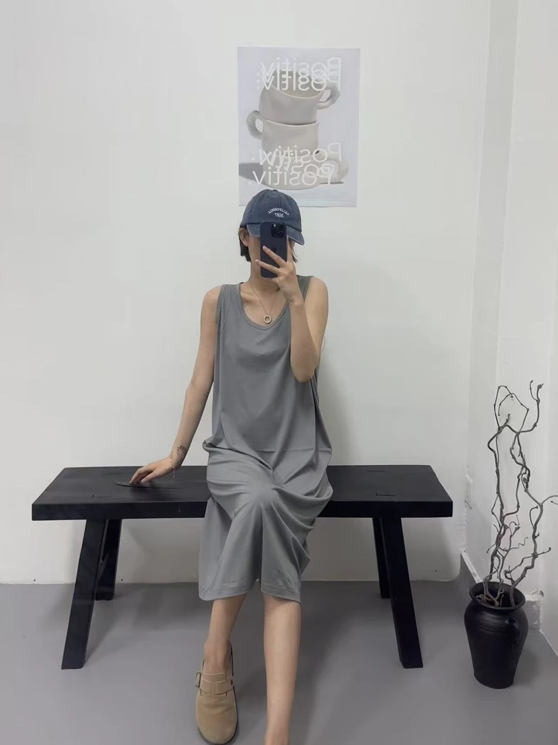 莫代尔棉宽松夏季丝滑透气可外穿睡裙通勤风无袖DN018