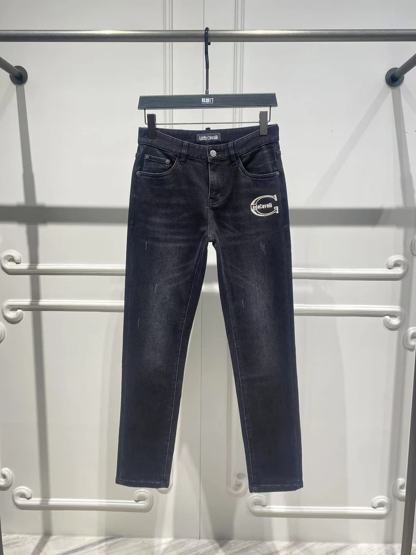 leda Cavalli高端秋冬欧货品牌时尚男士厚款百搭小直筒休闲牛仔裤
