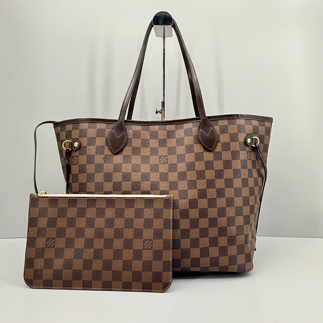 95新 LouisVuitton/路易威登 优选/NF中号粉内棕棋盘格托特/32x28