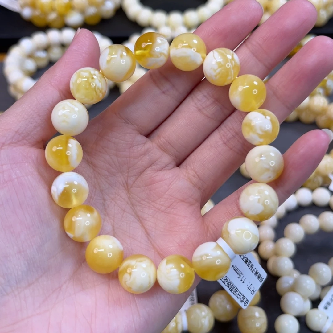 手串蜜蜡未镶嵌11.5mm金瓷白溶洞妖花