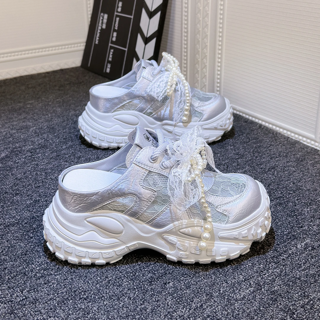 9CM厚底增高休闲包头拖鞋女2025夏季新款百搭爆款小个子休闲老爹