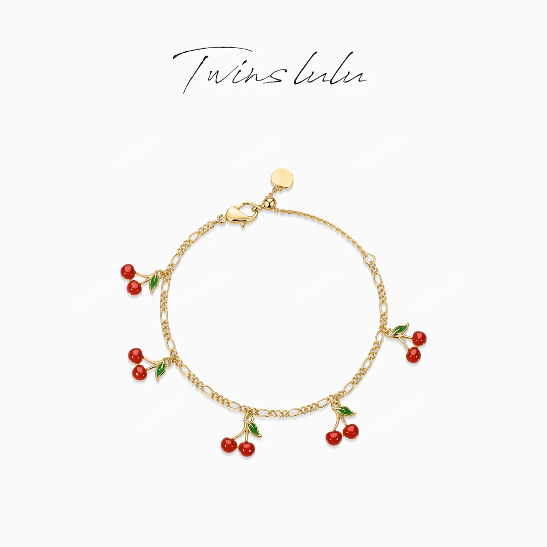 TWINS LULU【樱桃】新年款 镀K金 复古风樱桃红色手链TSS6536
