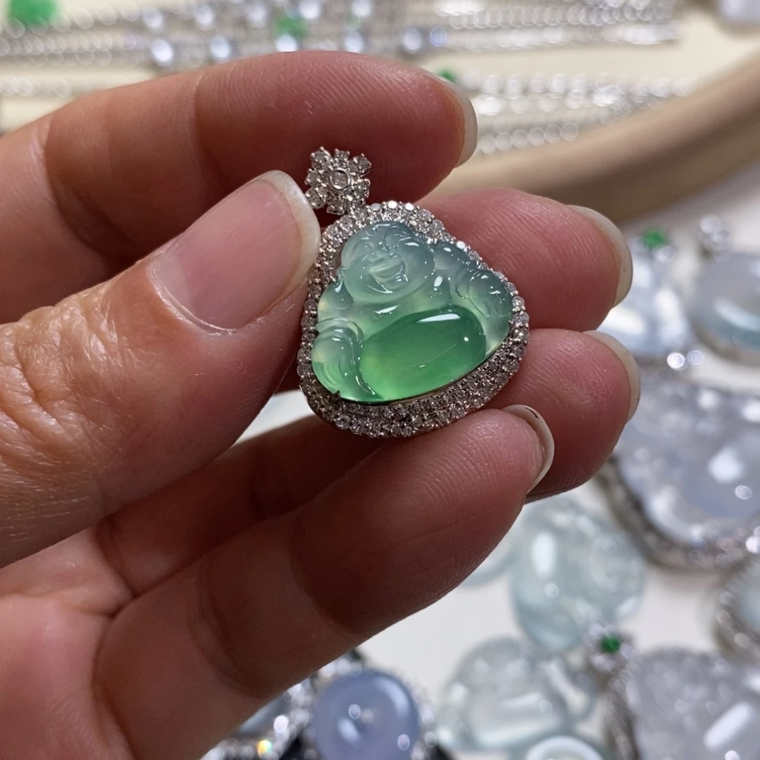 翡翠18K金镶嵌吊坠(不含链)佛公