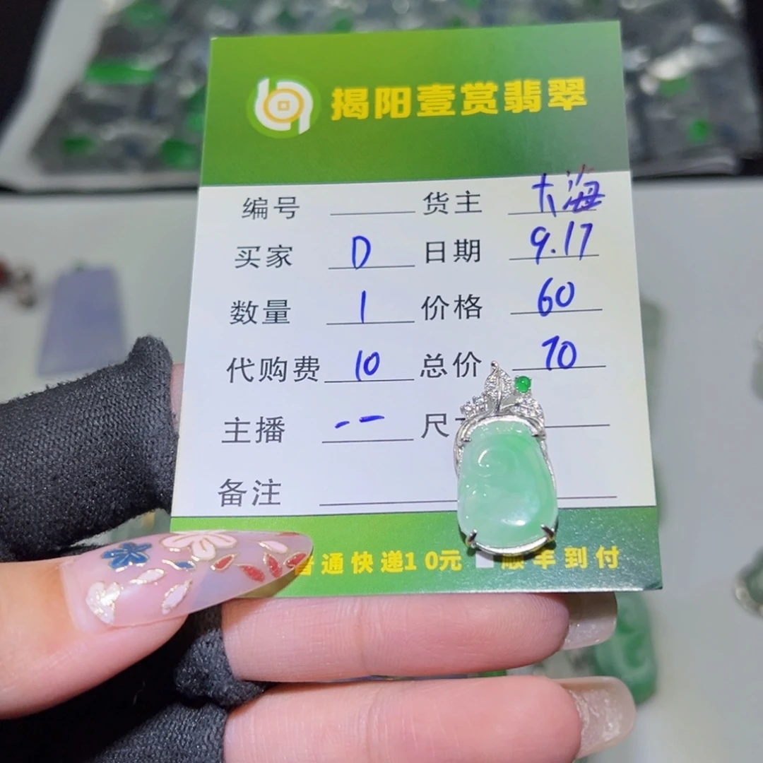D***溢吊坠(不含链)银S925镶嵌翡翠
