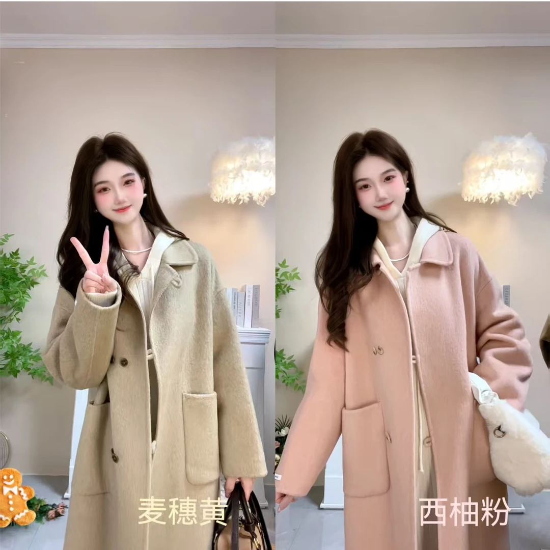 伊迪卡双面羊毛大衣韩系娃娃领百搭气质显瘦秋冬设计感大衣外套