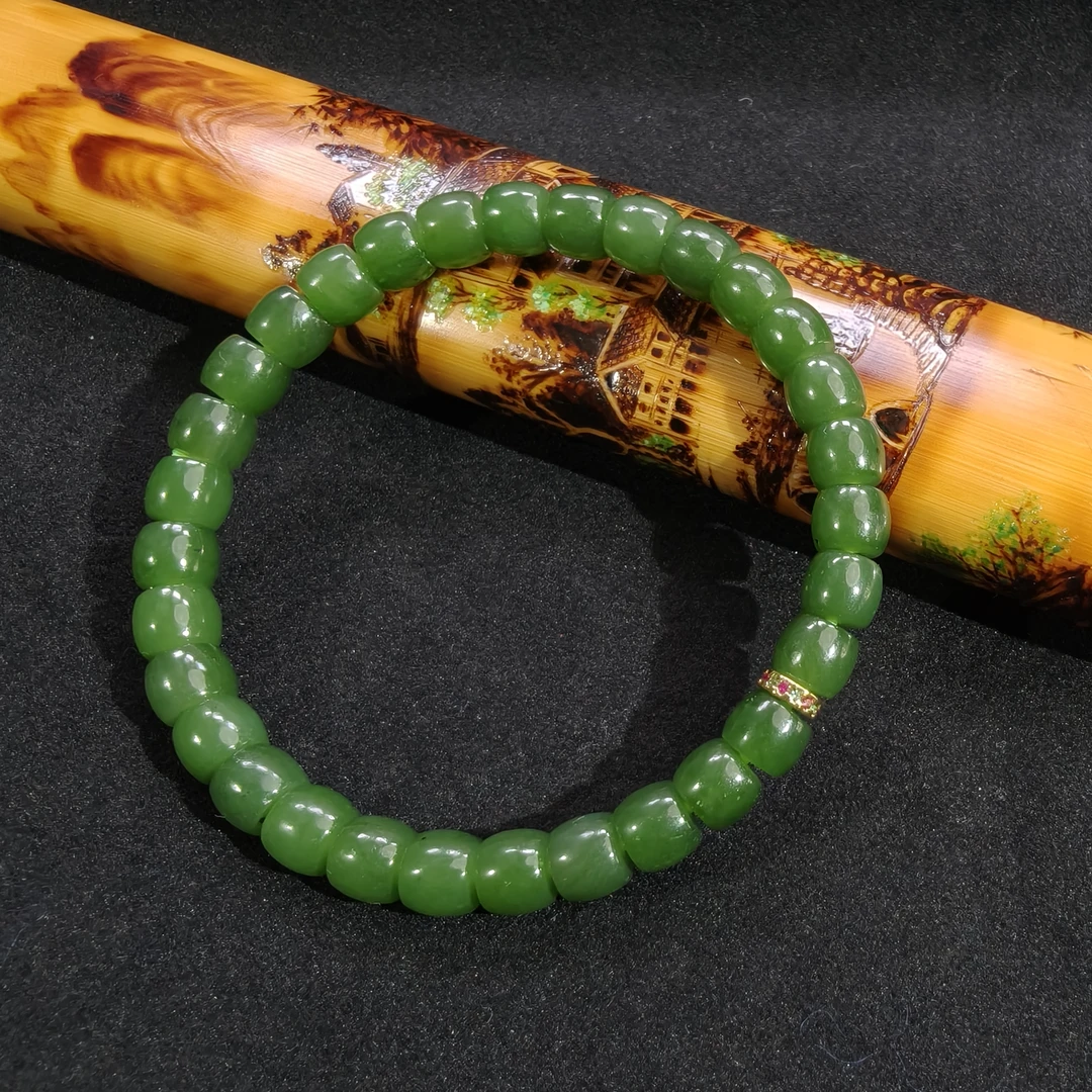 【金汐】和田玉碧玉菠菜绿直切手串卡7mm多样发货气质时尚老型
