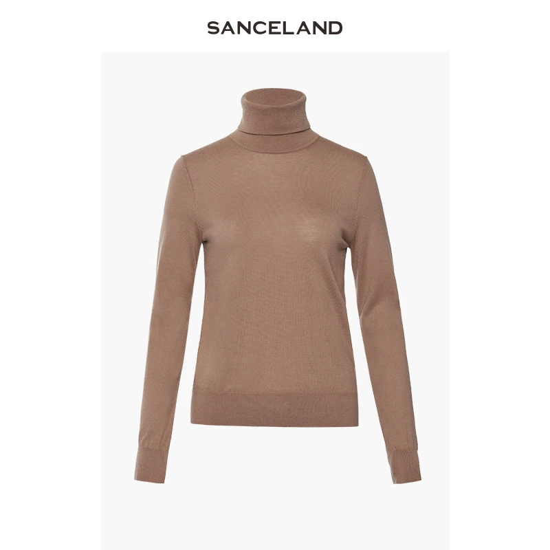 SANCELAND三石一澜秋驼色X型高领羊绒衫套头针织打底SG31401020