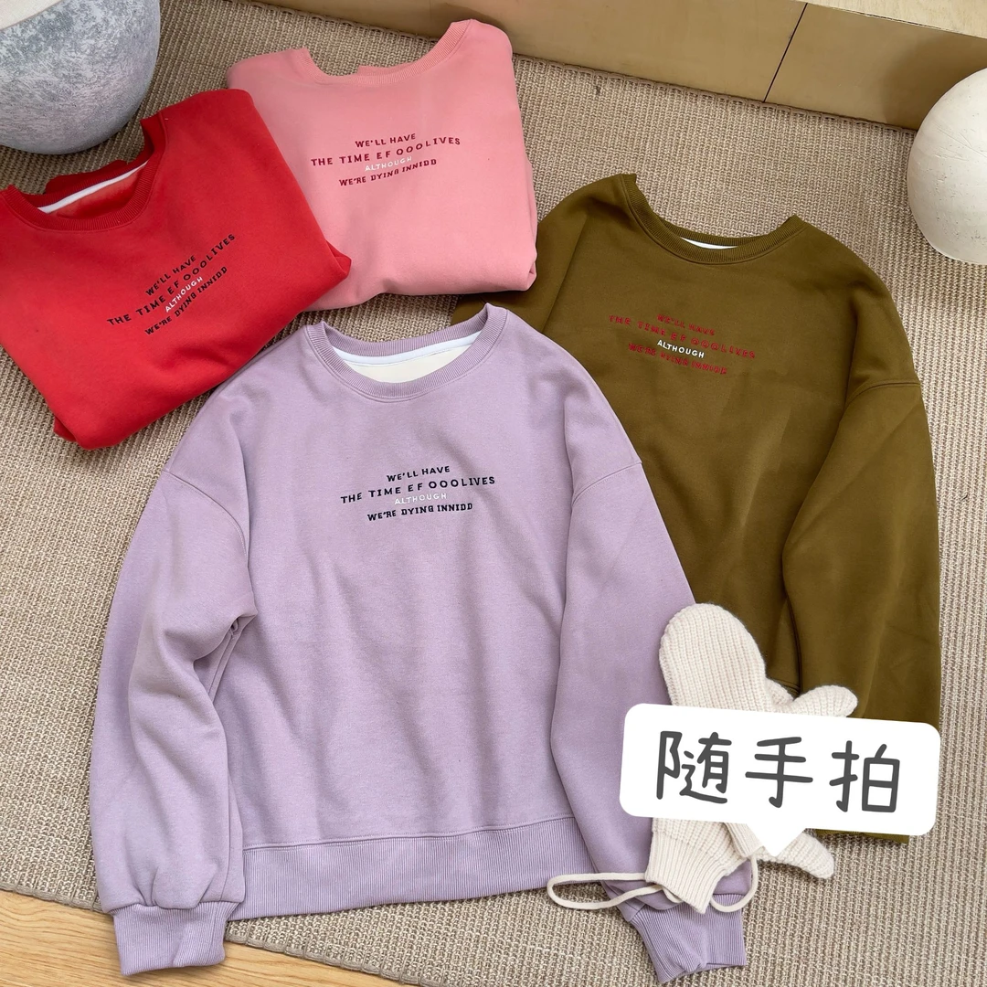 新款气质休闲韩版简约多排字母刺绣长袖卫衣WY6025