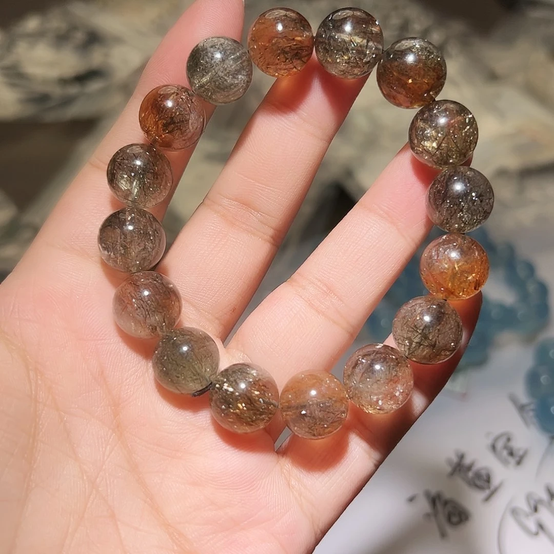 水晶手链未镶嵌星光黑金超七13毫米