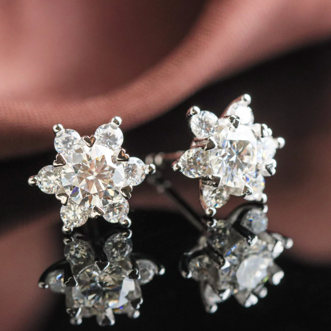 925银莫桑石耳饰 S925银镶嵌莫桑石六芒星镶钻简约女款耳钉 1克拉