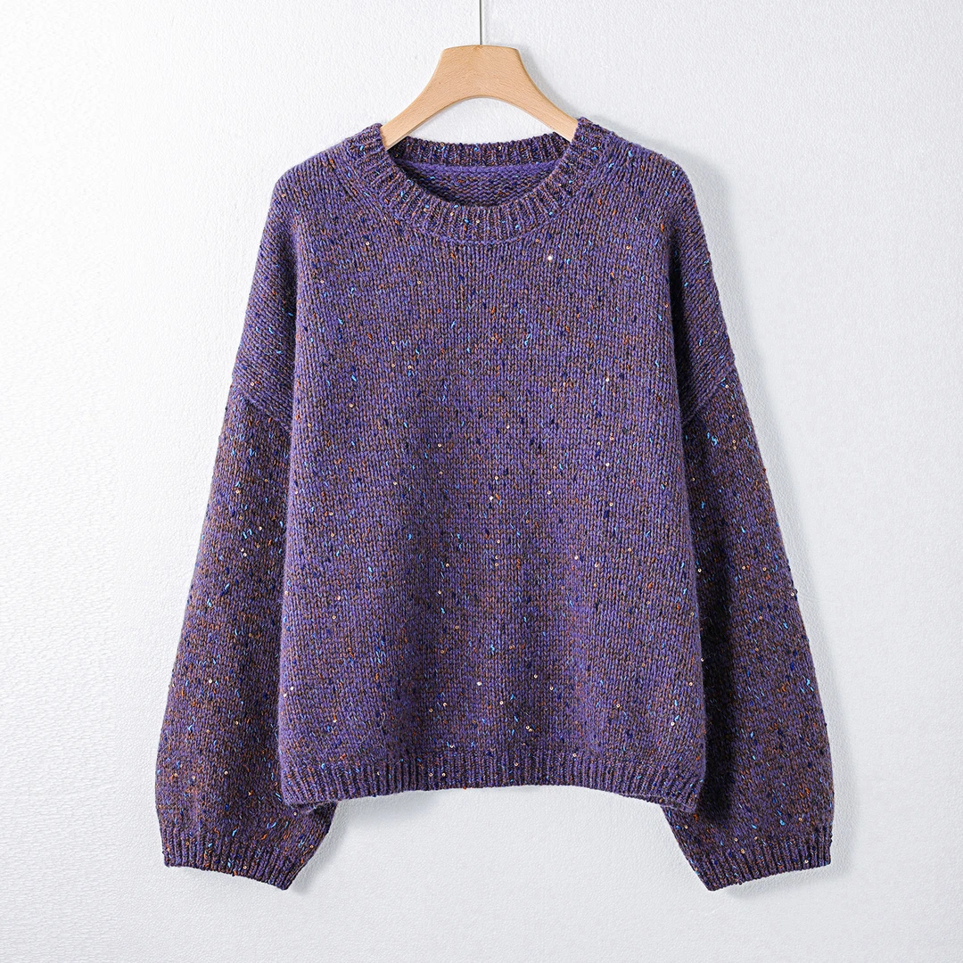 k-gold 高端重工高克重软糯彩点花纱亮片别致浣熊羊毛衫