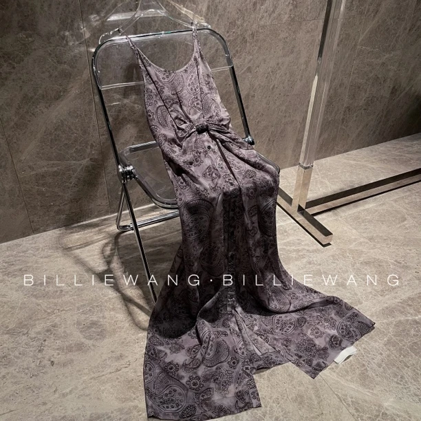 BW独立设计师高定系列｜扎染腰果花结构腰纽扣吊带连衣裙