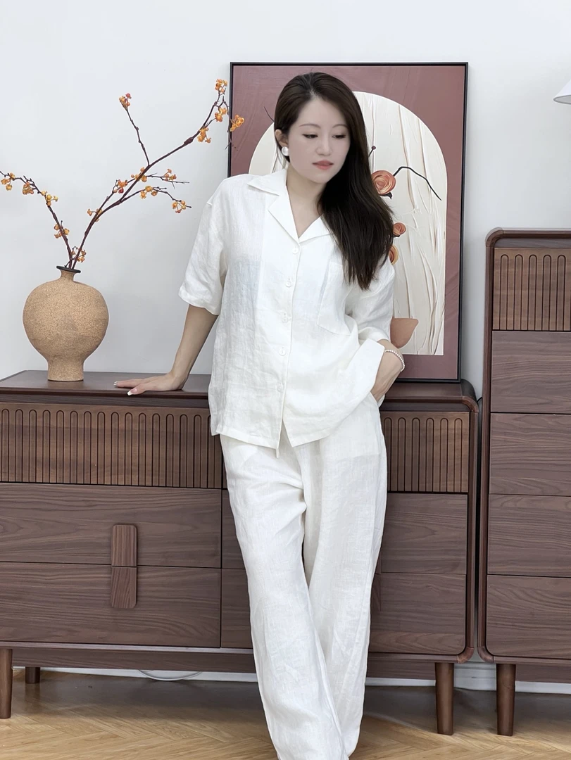 100汉麻家居服可外穿老钱风短袖短裤长裤