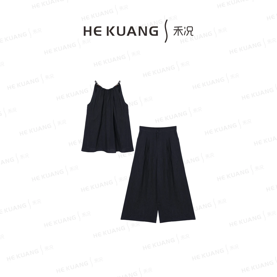禾况HEKUANG【墨染蓝调】亚麻无袖休闲慵懒风无袖套装 D652 0105 Z