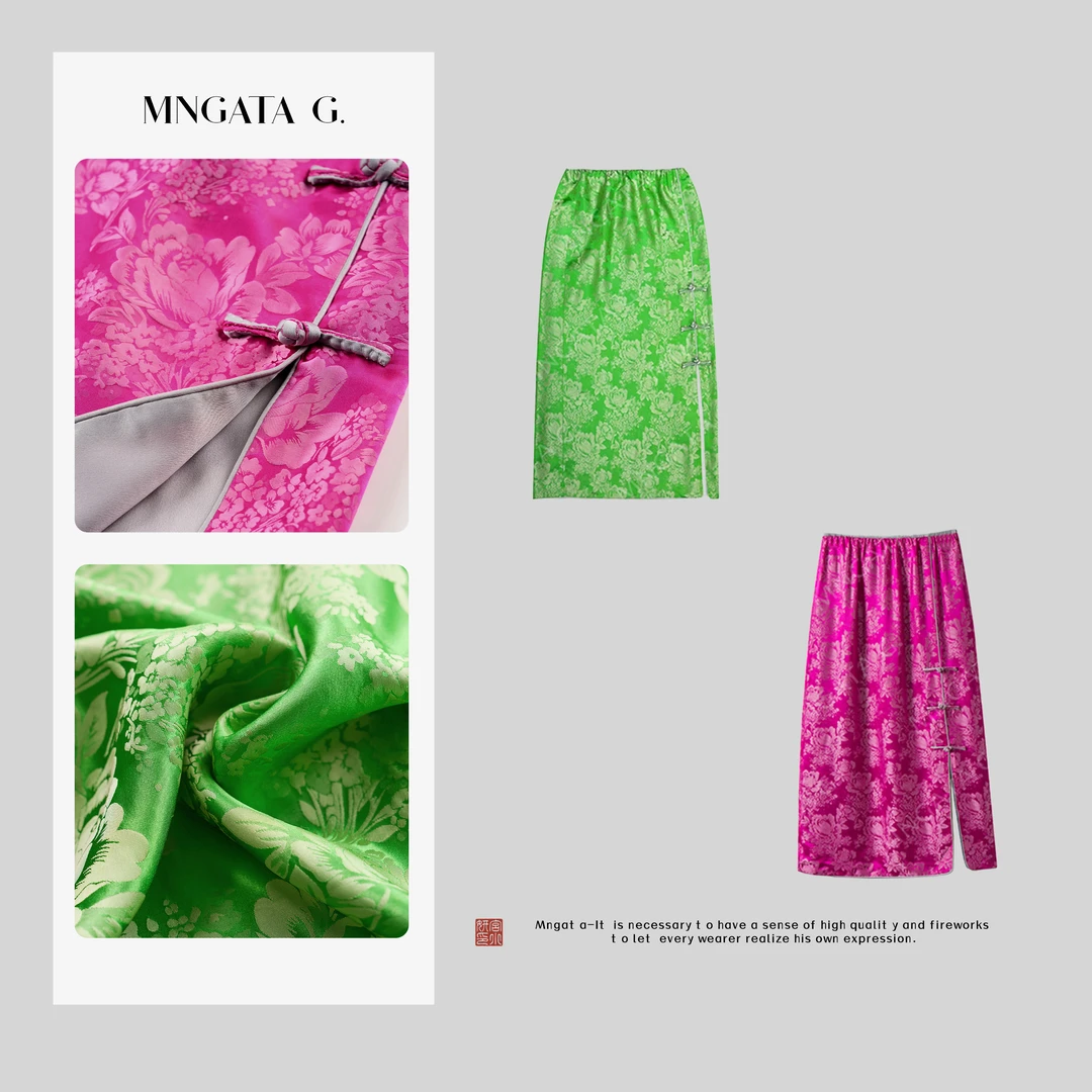 MNGATA G.宫小妍 【绿妆】夏日新中式中国风桑蚕丝半身裙24880105