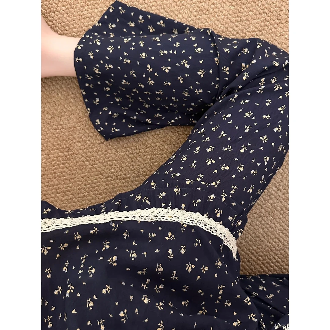 韩系少女甜美碎花带胸垫吊带睡衣女夏季新款长裤套装大码家居服夏