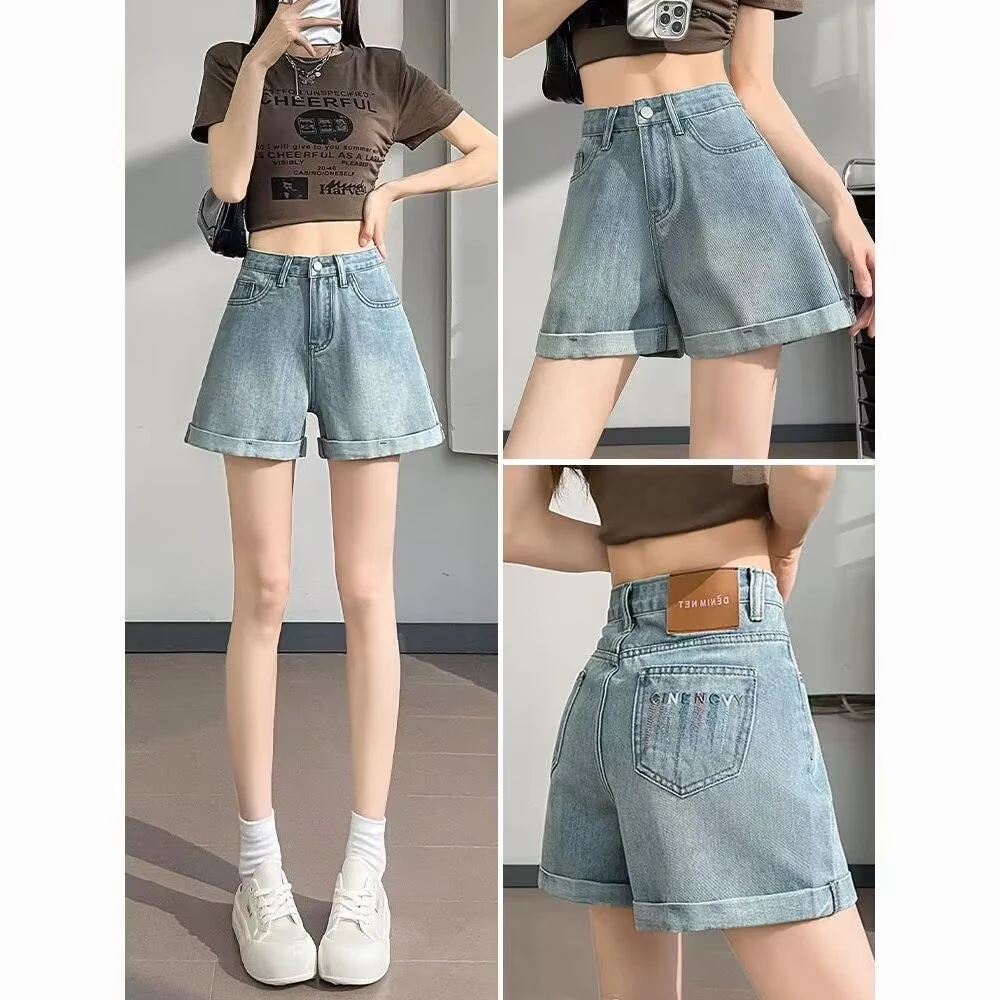 大码显瘦高腰时尚百搭牛仔短裤女款夏季宽松休闲直筒裤潮牌五分裤