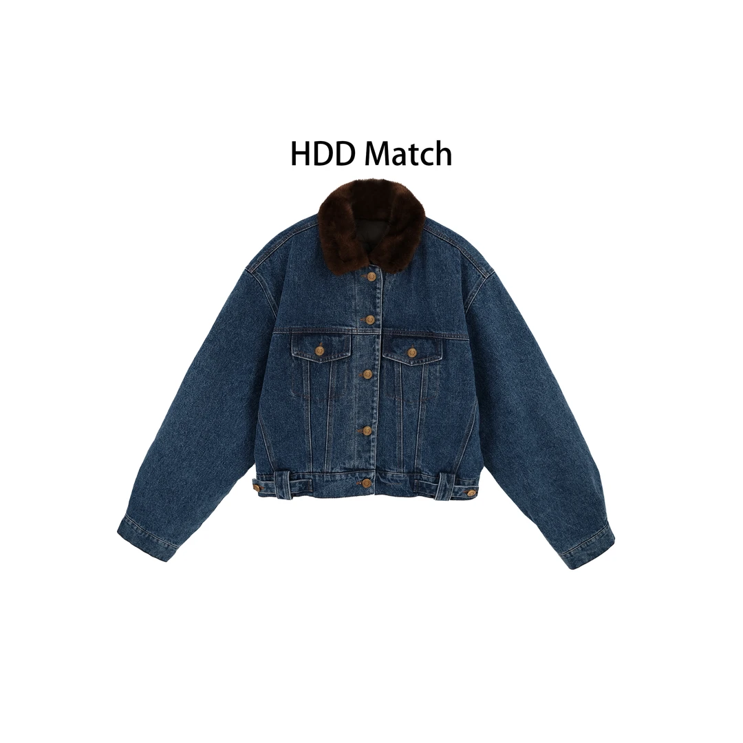 HDD- "牛仔风度" 90鹅绒 冬季女款毛领修身保暖牛仔羽绒服Y9605