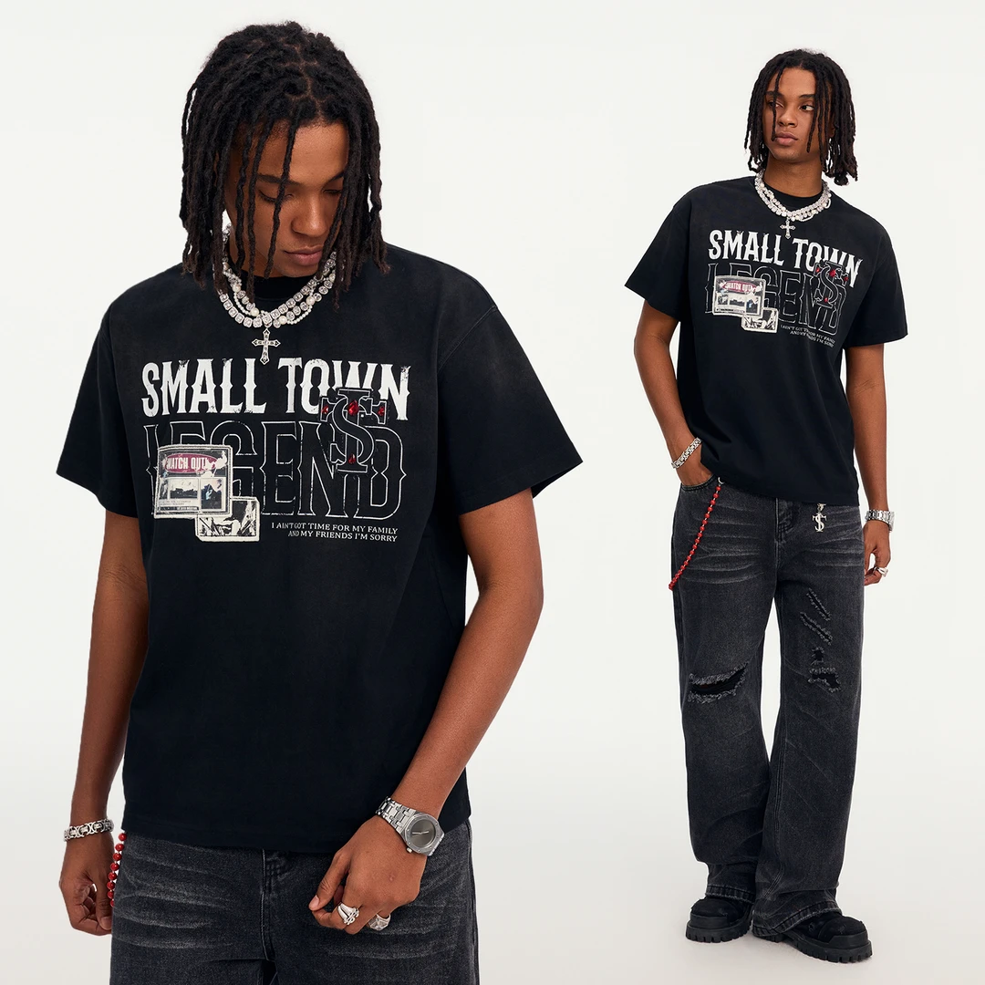 STK Small Town Kid 水洗仿红宝石贴布短袖T恤水洗做旧美式复古T