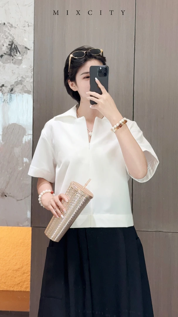 【亚楠本楠】简型衫◆北欧极简风气质显瘦半拉链翻领衬衫7559