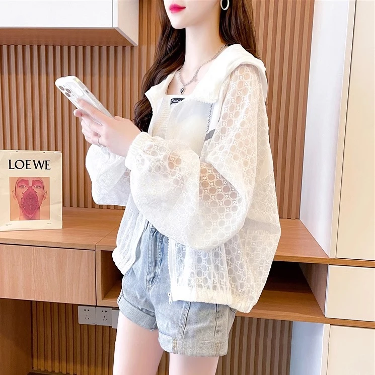 设计感连帽拉链防晒服外套女夏季防紫外线宽松小众独特短款上衣潮