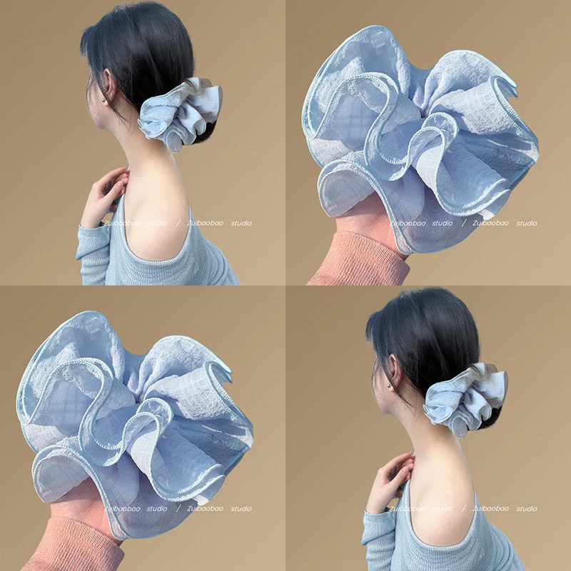 春日青~超仙泡泡纱大肠发圈女2025新款高级感头发绳气质发圈发网