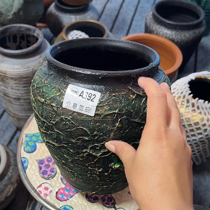 绿金浮雕微瑕带孔高20口14