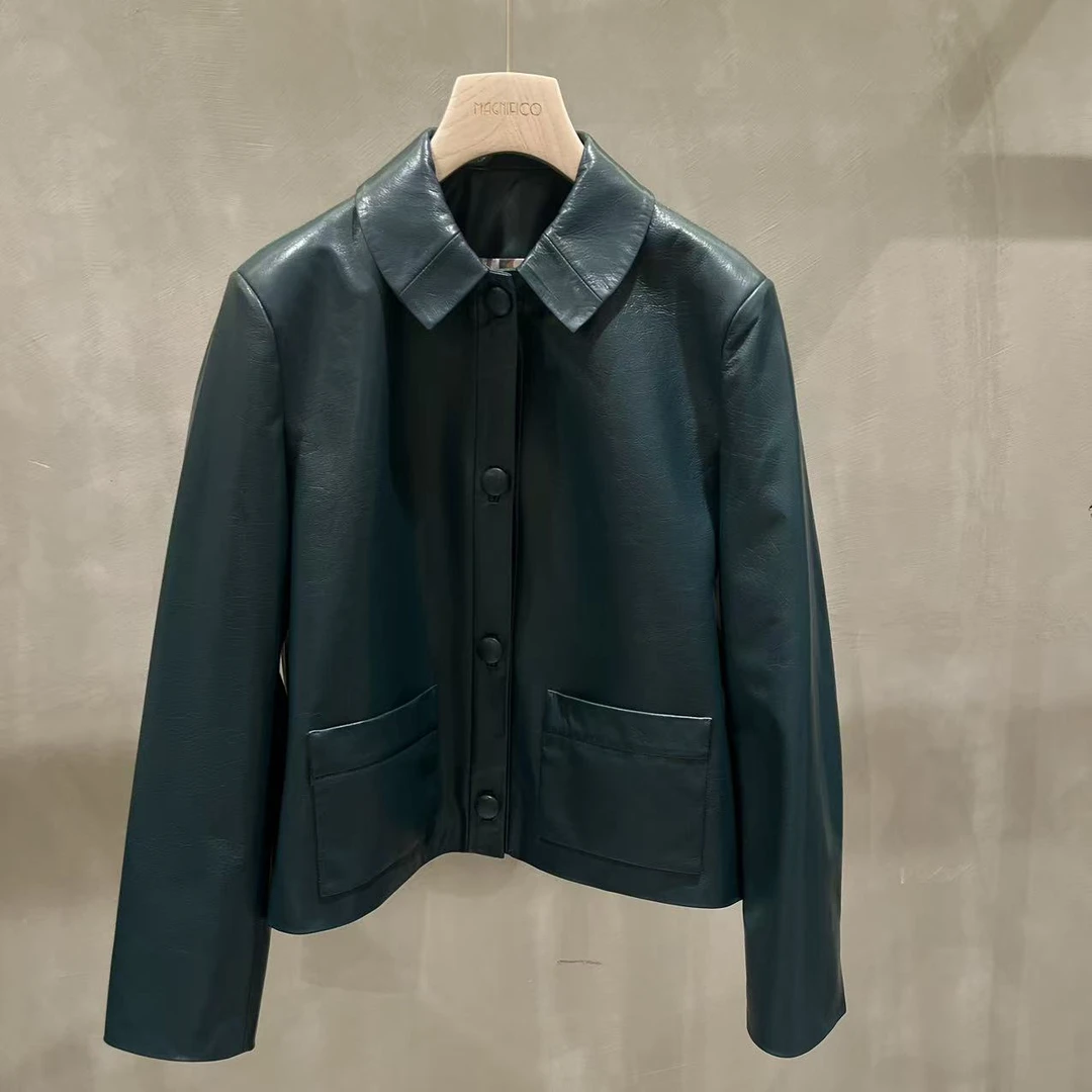 彩色里布邮差绿羊皮外套 WT1150