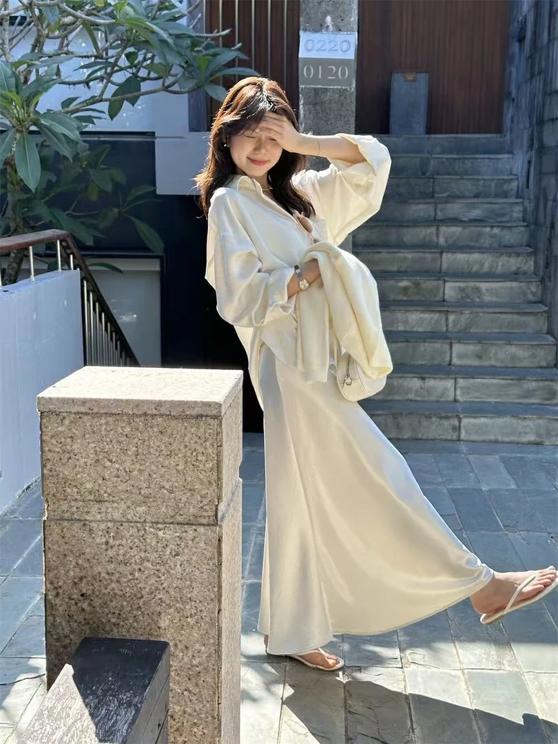 流动月光｜高级光泽缎面焕发立体珠光经典鱼尾裙型半身裙