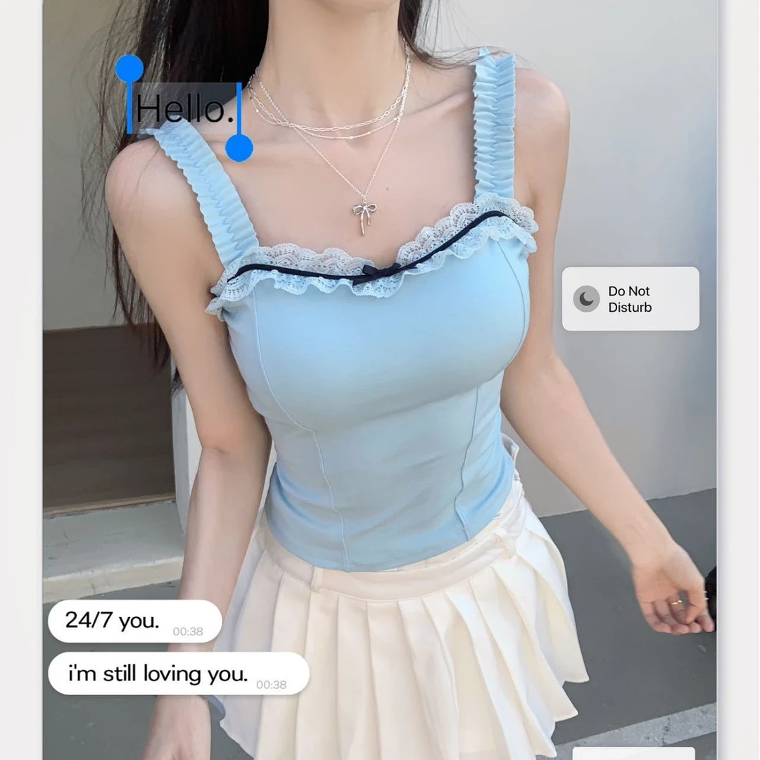 纯欲辣妹无袖蕾丝花边吊带外穿背心打底女夏内搭性感显瘦固定美背