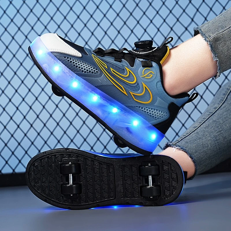 正品暴走鞋男童四轮滑冰鞋女童运动鞋可走路轮子鞋儿童双轮带灯鞋