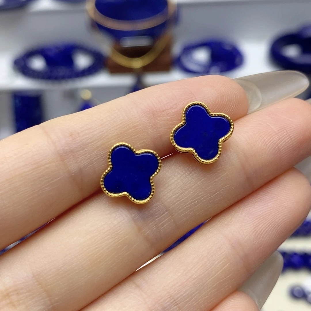 青金石银S925镀金镶嵌耳饰