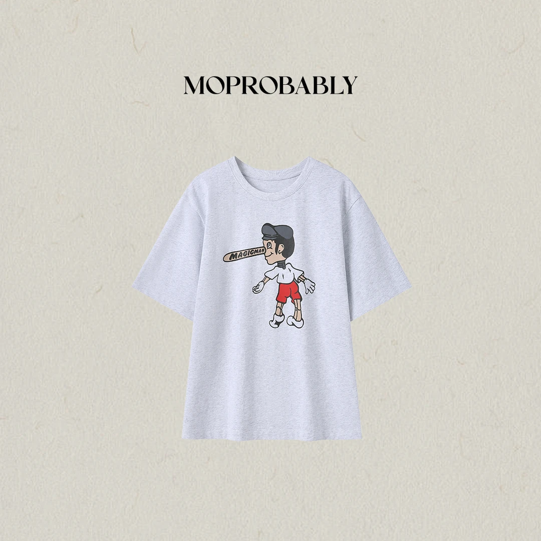 Moprobably李予诺「匹诺曹」“100棉”印花卡通休闲短袖T恤L5247316