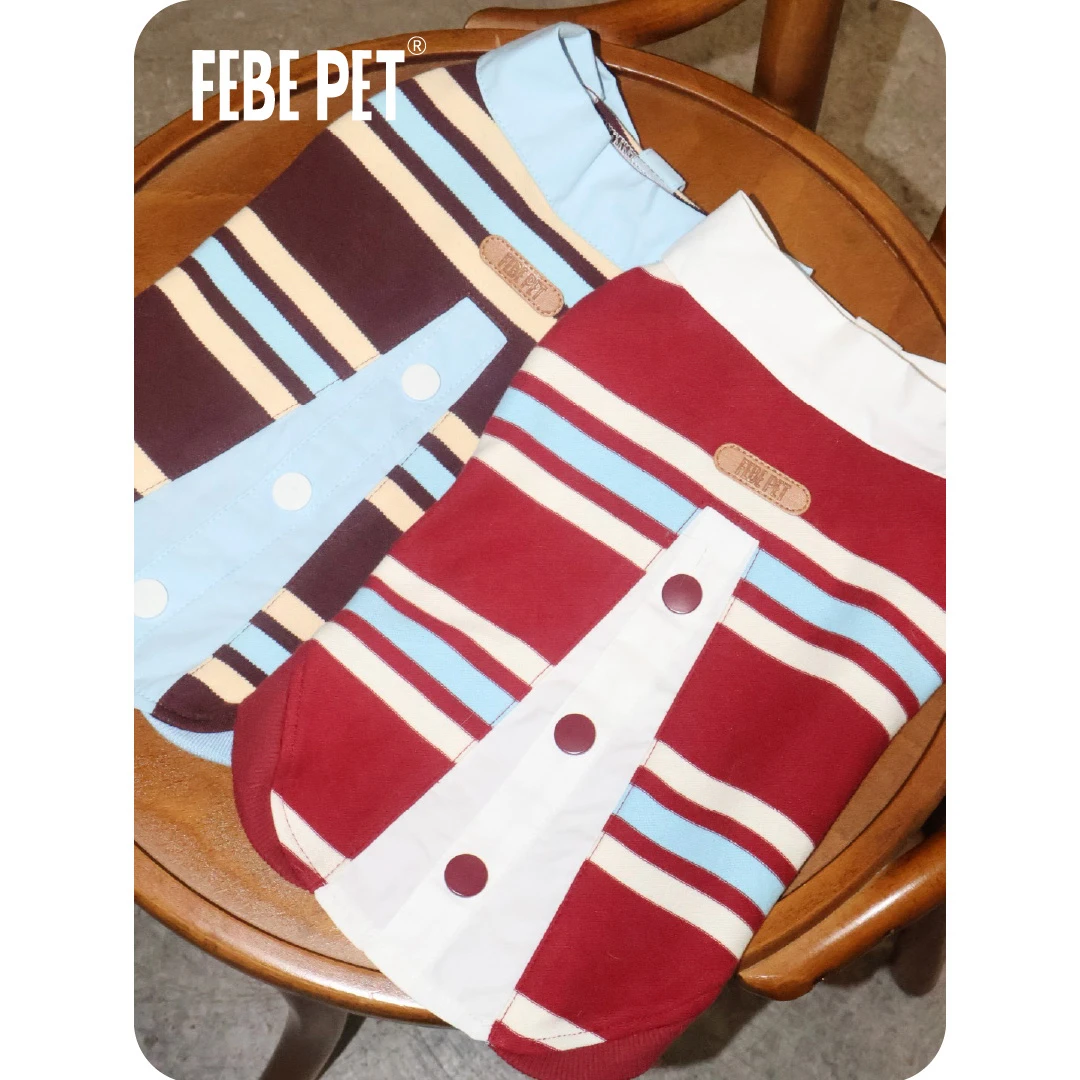 FEBE PET宠物衣服老钱风条纹polo领泰迪比熊雪纳瑞马尔济斯小型犬