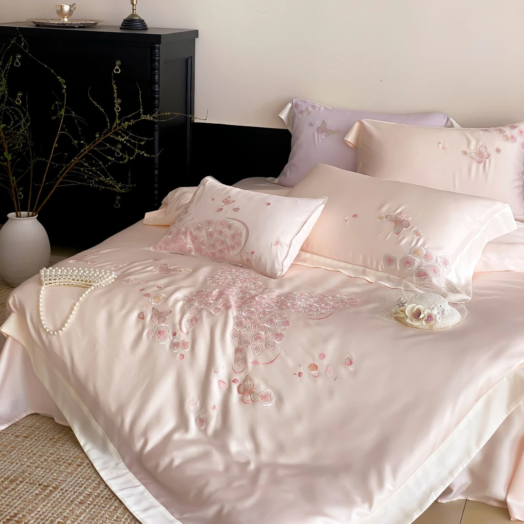 【专版花型•山茶与蝶•天丝棉】轻奢绣花款四件套床品