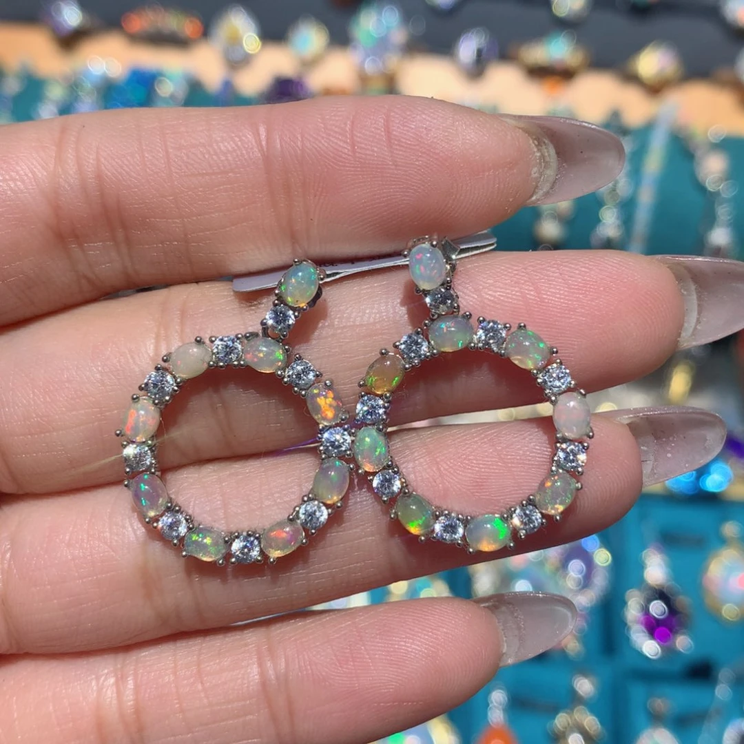 欧泊福利耳饰银S925镶嵌